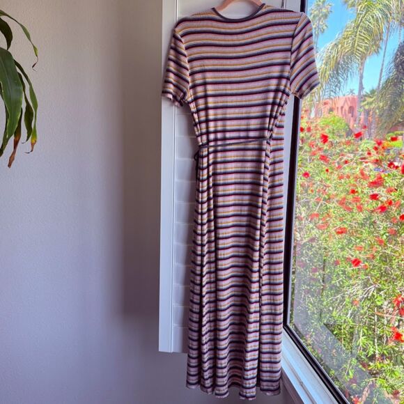 All in Favor Ribbed Wrap Dress in Multicolor Stripes - Picture 11 of 14